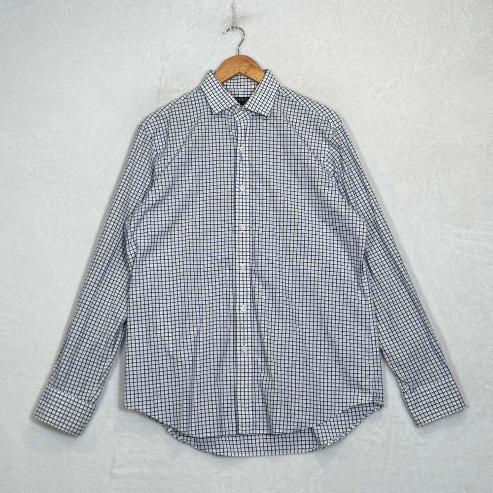 Polo Ralph Lauren Blue White Grid Check Button Up Shirt Large